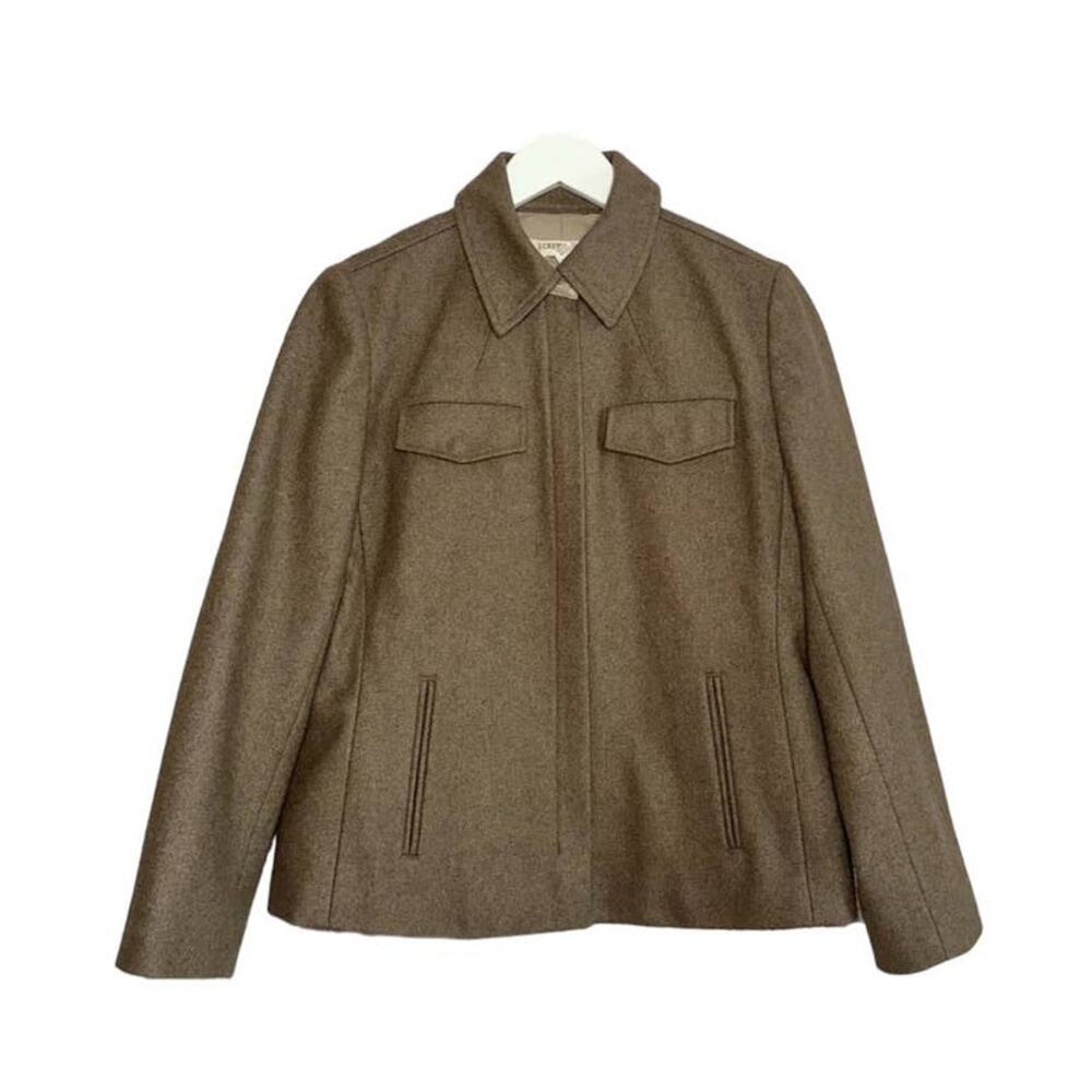 J. Crew Coat Tan Brown Wool Blend Zip Up Pea Coat Minimalist Jacket Small Petite